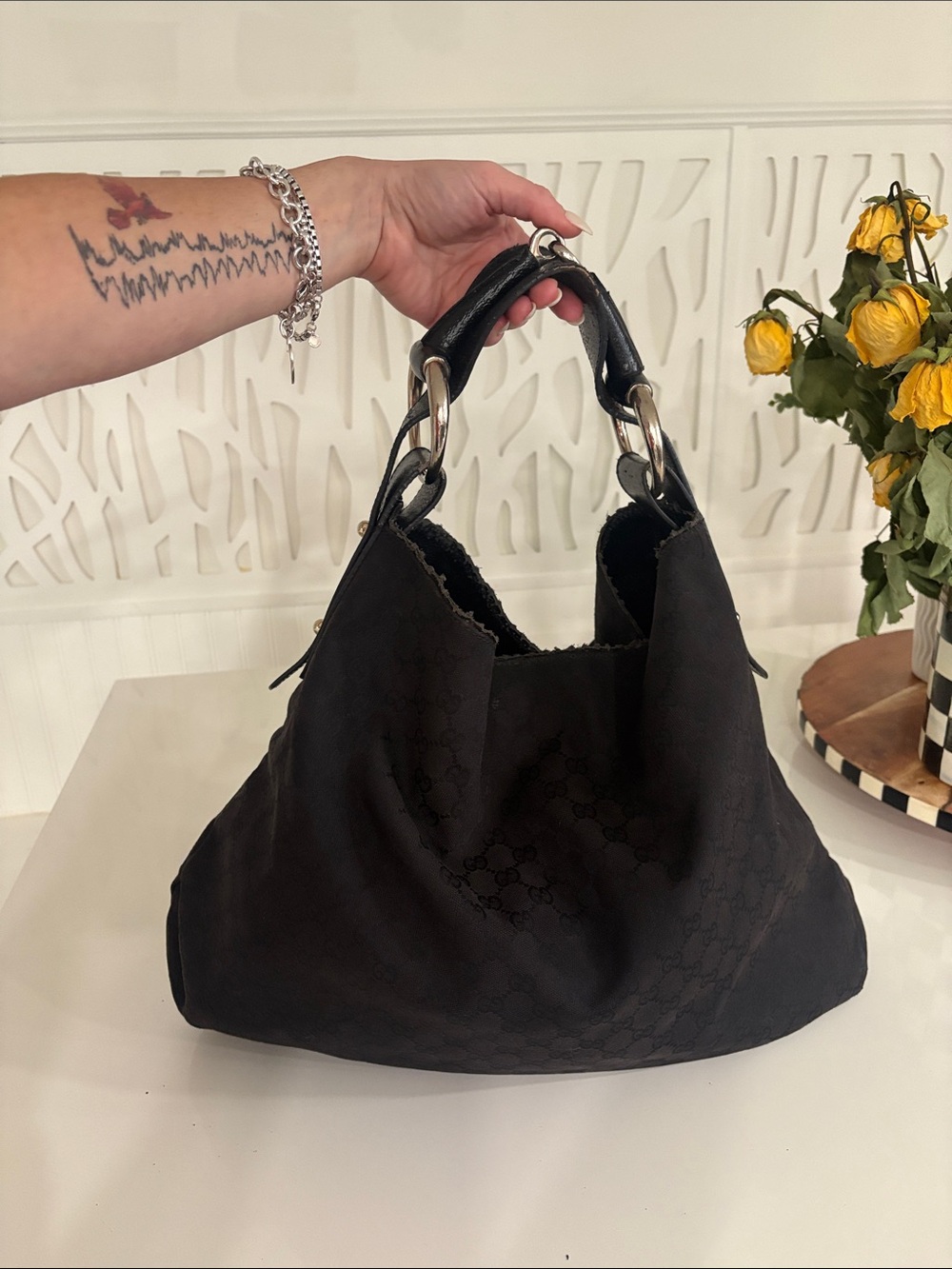 Authentic Gucci Black Canvas Horsebit Ring Hobo Shoulder Bag (Large) - Picture 2 of 12